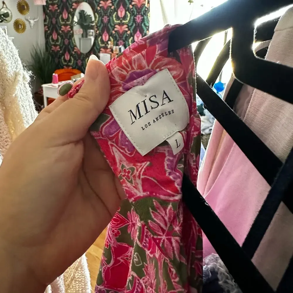 Misa Acia Ana Capri Floral Long Sleeve Top Pink Size Large